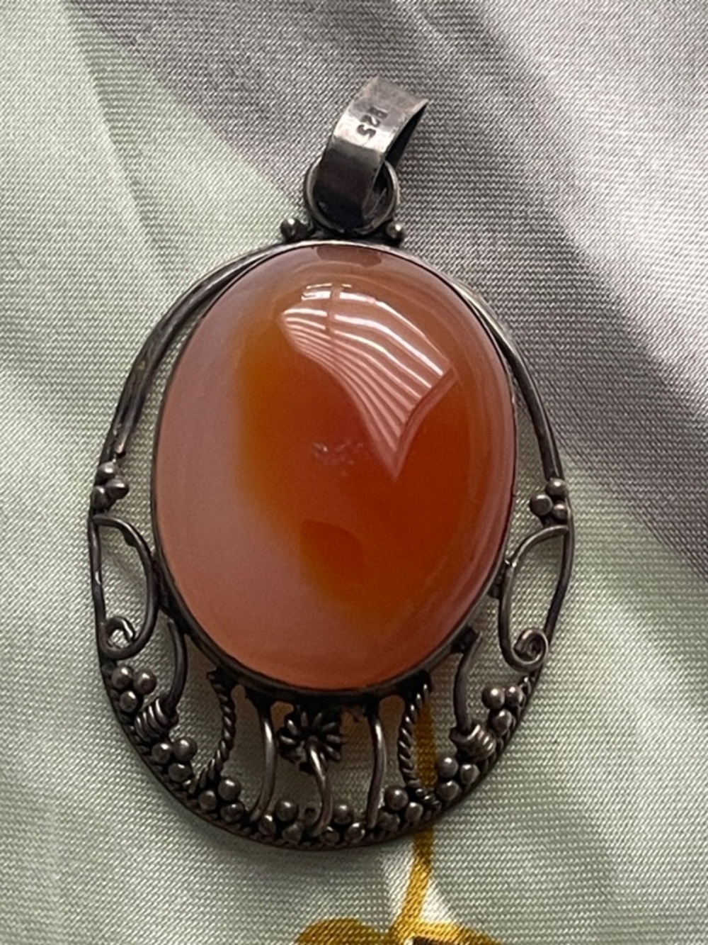 Sterling Silver Orange Agate Pendant Necklace Floral Decoration